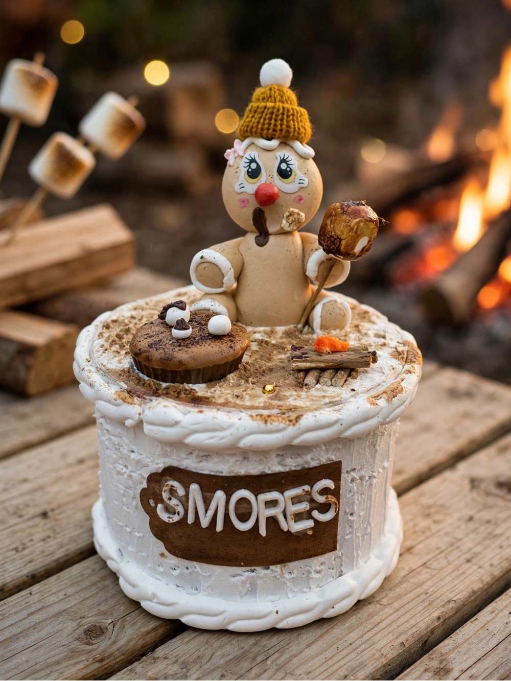 Handcrafted Fake Baked Faux White Smores Party Cake Topper Decoration - Picture 2 of 5